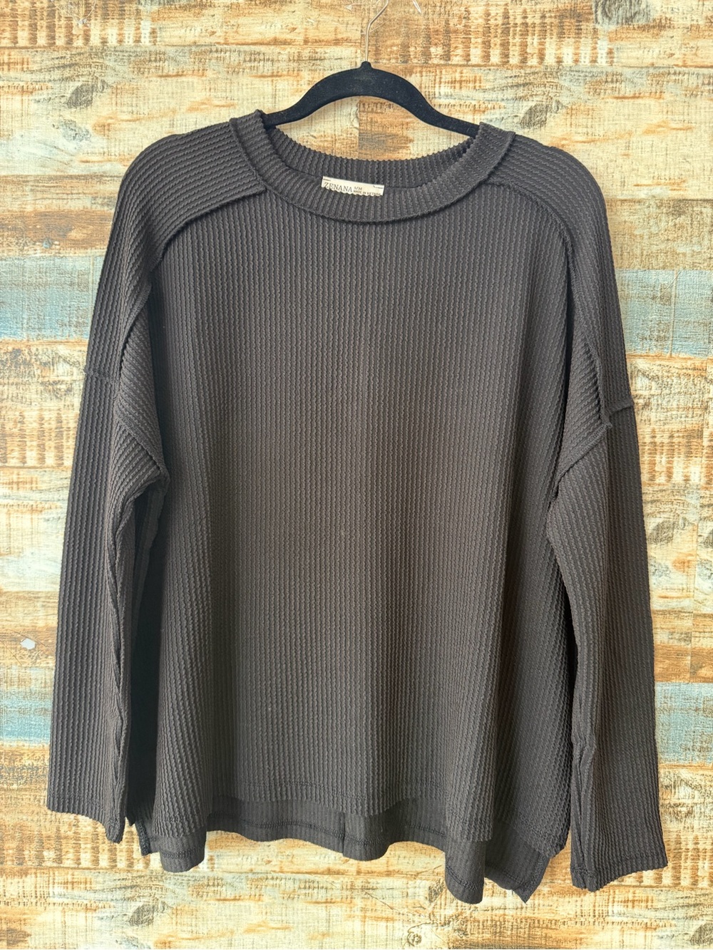 Ribbed Knit Crewneck Sweater - Black